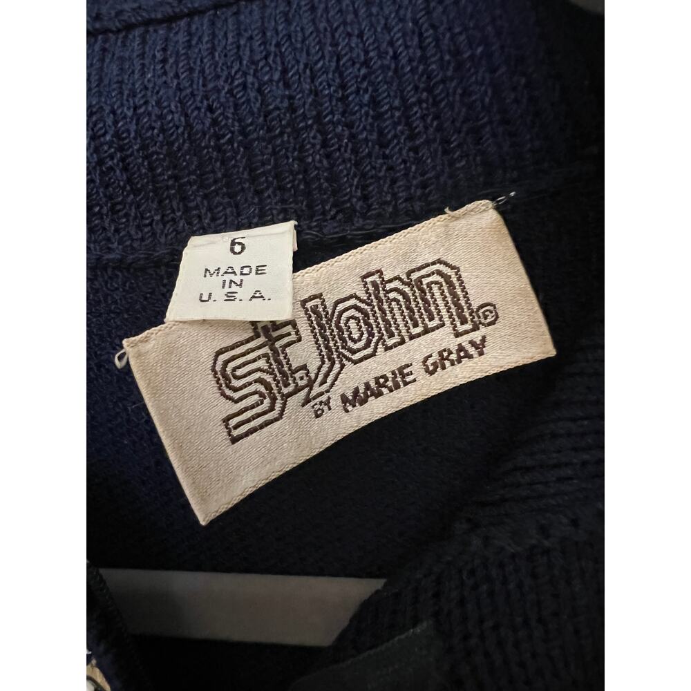 VTG St. John Navy Gold Santana Knit Sheath Midi Dress Sz 6 80's Old Money Luxury - Picture 3 of 7